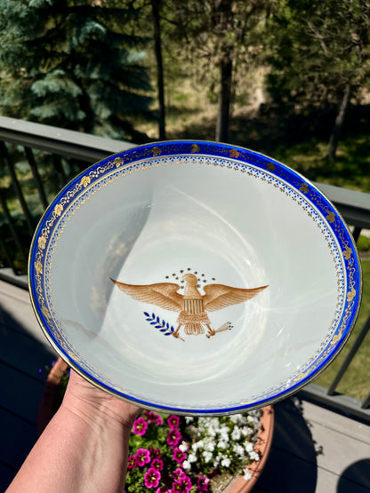 Federal Eagle Porcelain Bowl – Cobalt & Gilt Patriotic Motif, 10.25”