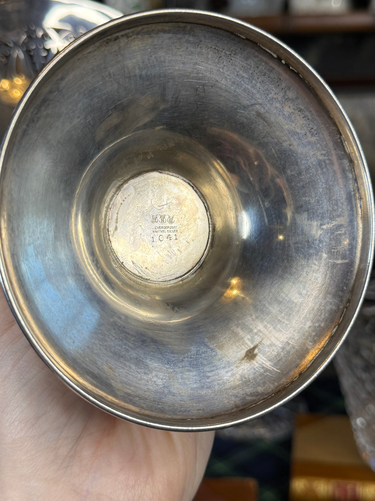 Antique Silver Deposit on Nickel Silver Pierced Floral Basket | Engraved K Monogram | 16” H