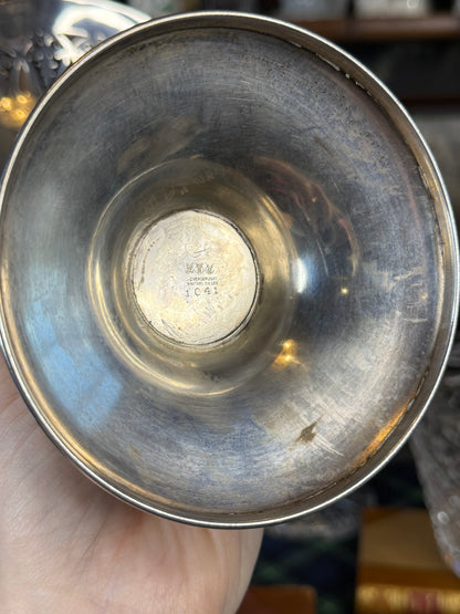 Antique Silver Deposit on Nickel Silver Pierced Floral Basket | Engraved K Monogram | 16” H