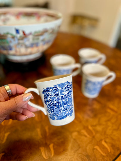 Vintage Liberty Blue Mugs | Set of 4 | Enoch Wedgwood Bicentennial Transferware