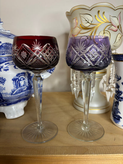 Stunning cut crystal wine glasses pair!