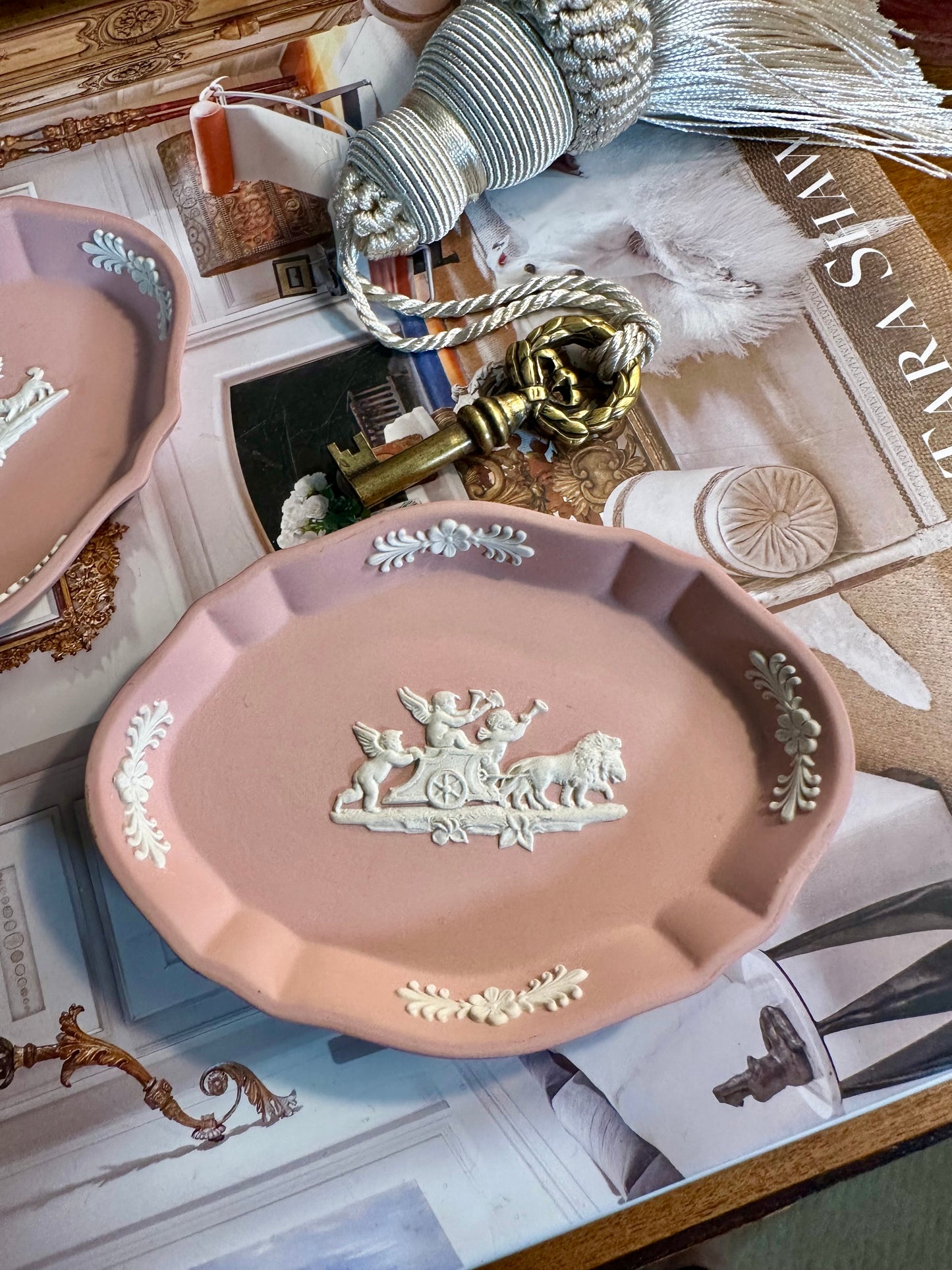 Classic Wedgwood Jasperware Pink Oval Pin Tray/Trinket Dish, England, 4.5”