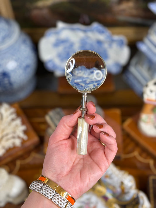 Vintage Mother-of-Pearl Desk Magnifier, 6” Long