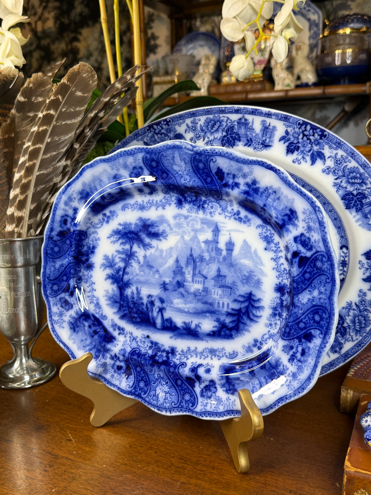 Burleigh Nonpareil Flow Blue Small Platter | Blue & White | c.1891–1919 | 12” L × 10” W | #DA4585