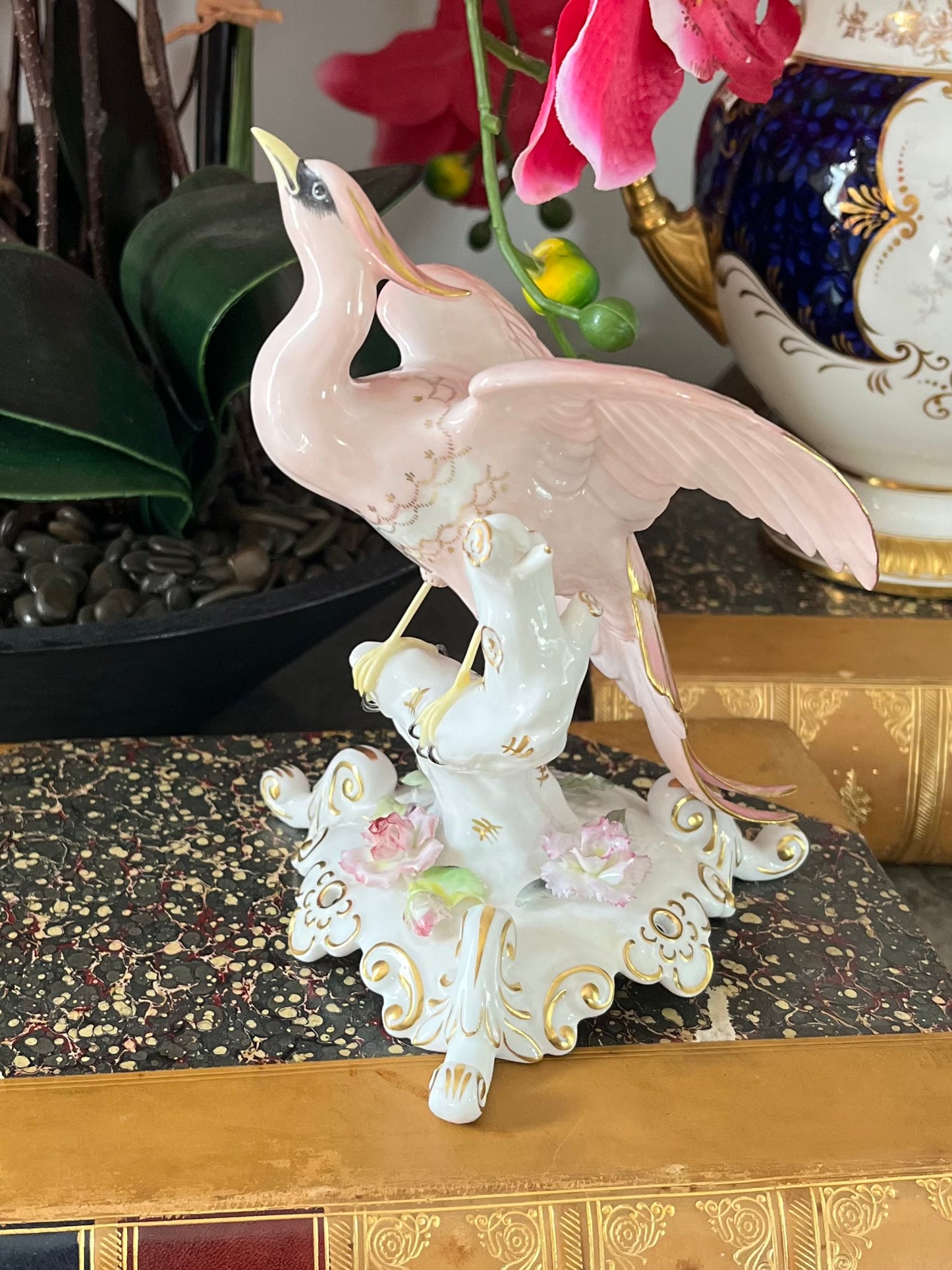 Live 08/04 Royal Crown Derby Chelsea Bird Figurine | Hand Painted Porcelain | Pink Bird | England Mark Dates 1954-1965