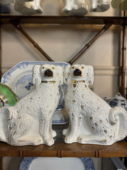 RESERVED - DA4260 - Antique Pair of large white Staffordshire dogs with tails