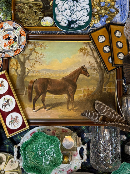 Attributed to John E. Ferneley Sr. English Thoroughbred Horse Portrait Oil Painting, c. 1848–1860 | Framed: 20.75” H × 26.75” W