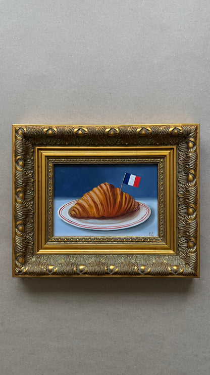 Live 09/15 French croissant original oil painting 11x9” framed
