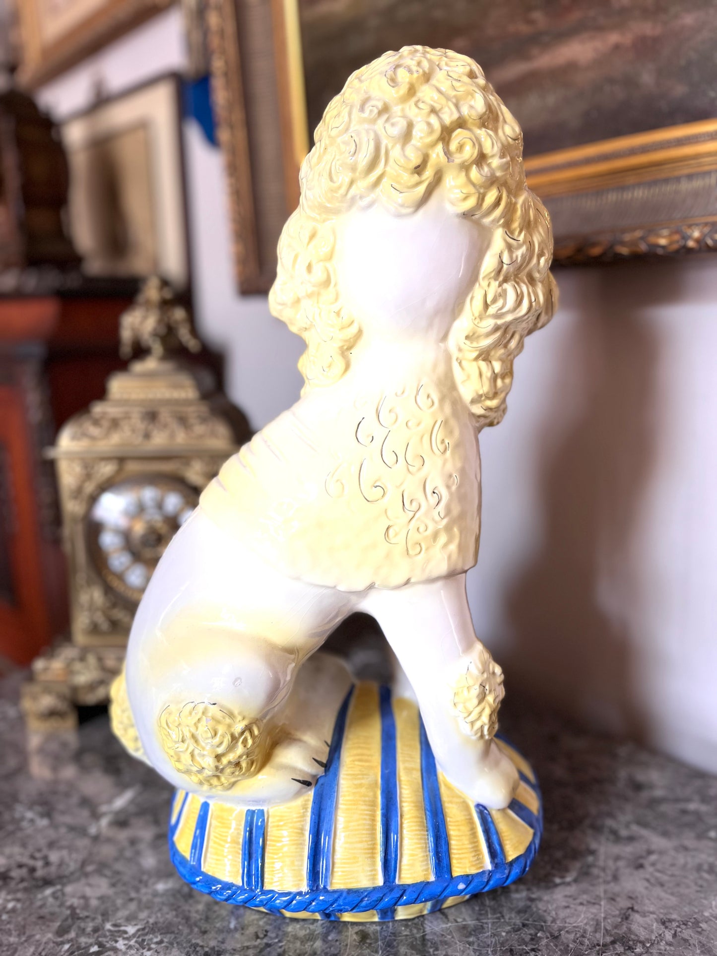 Fantastic Large Italian Hand Painted Poodle On Pillow