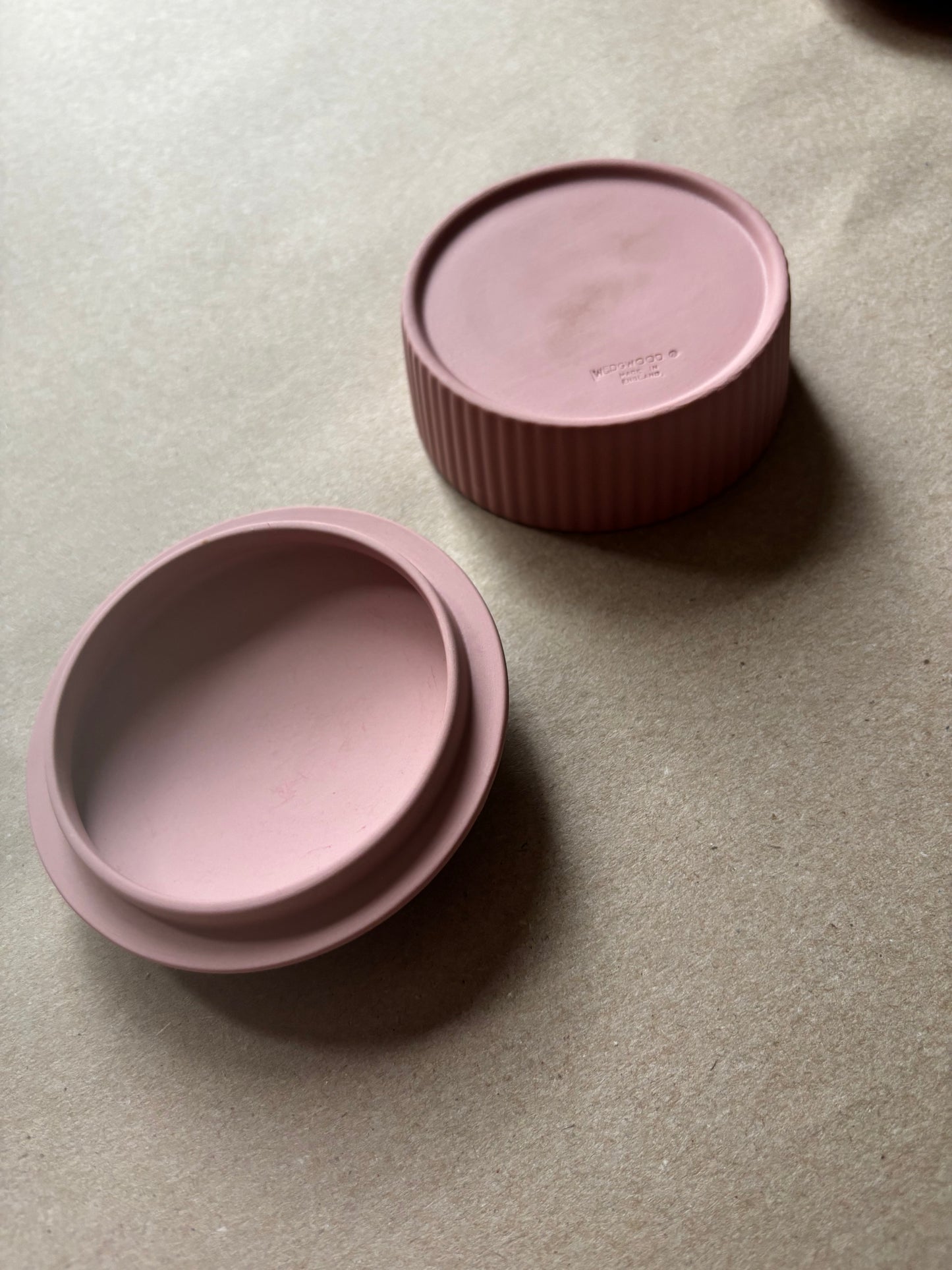 Cream pink Wedgwood ornate round box