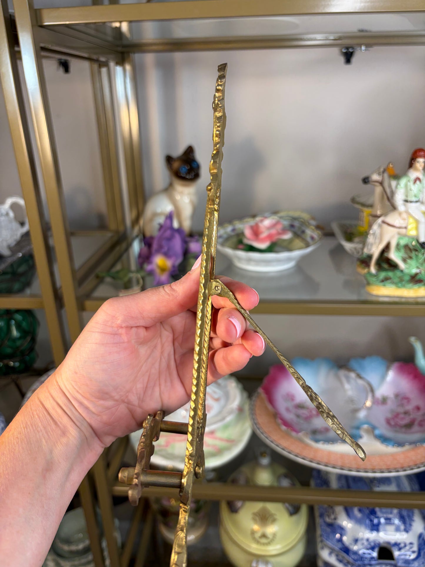Gorgeous signed floral art on ceramic with brass stand!
