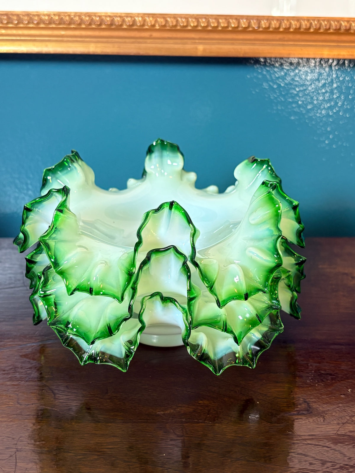 WCCR Charitable Item #139 | 5 Fenton Emerald Crest Milk Glass Bon Bon Dishes | c. 1950s | 5⅞”