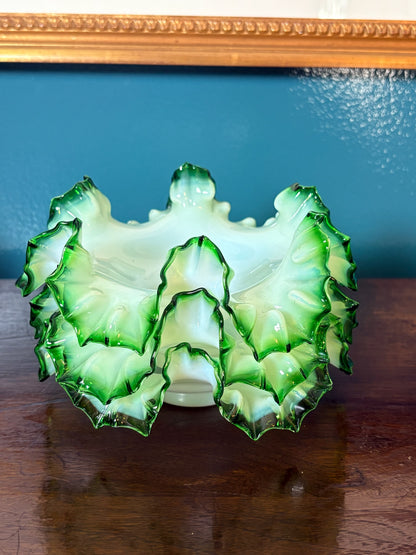WCCR Charitable Item #139 | 5 Fenton Emerald Crest Milk Glass Bon Bon Dishes | c. 1950s | 5⅞”