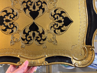 Gorgeous large Florentine gold and black tray with handles!