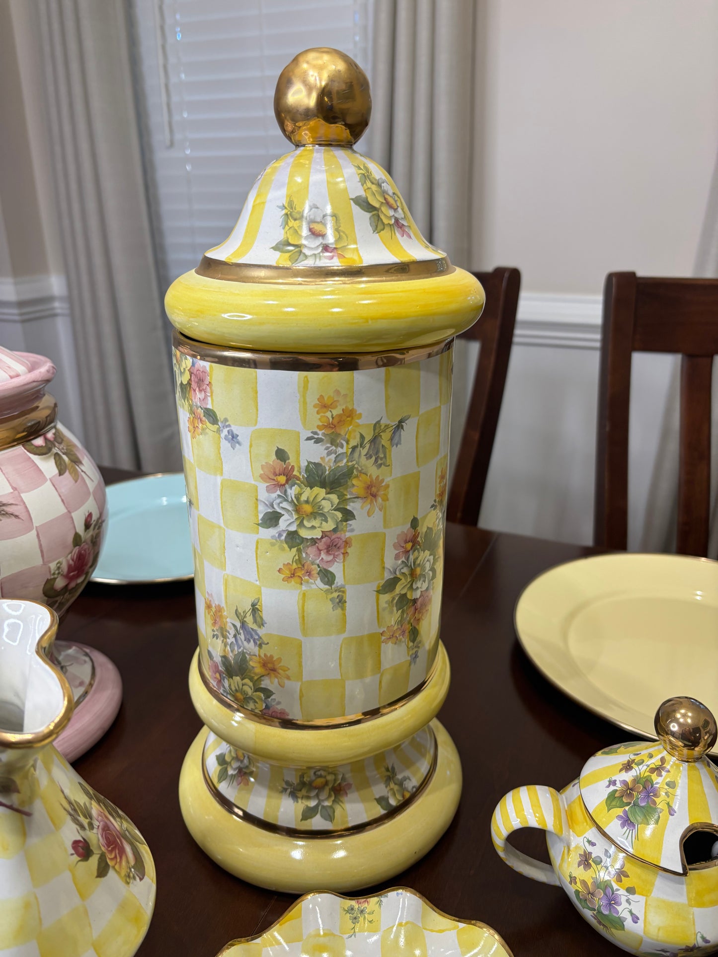 Vintage Mackenzie Childs Dandy Lion 17 1/4” tall lidded canister!