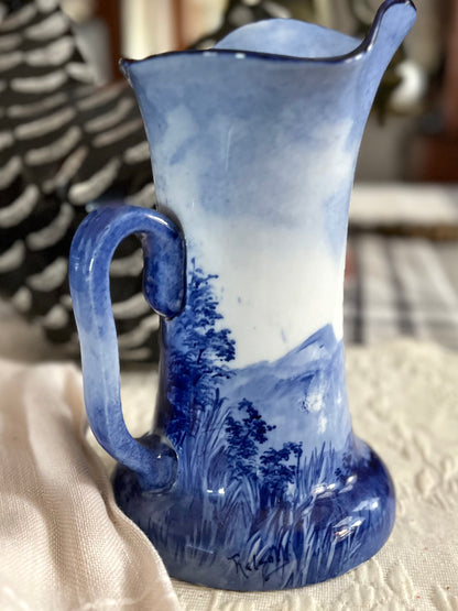 Doulton Burslem Hand-Painted Blue Jug, Portchester Castle, c.1895