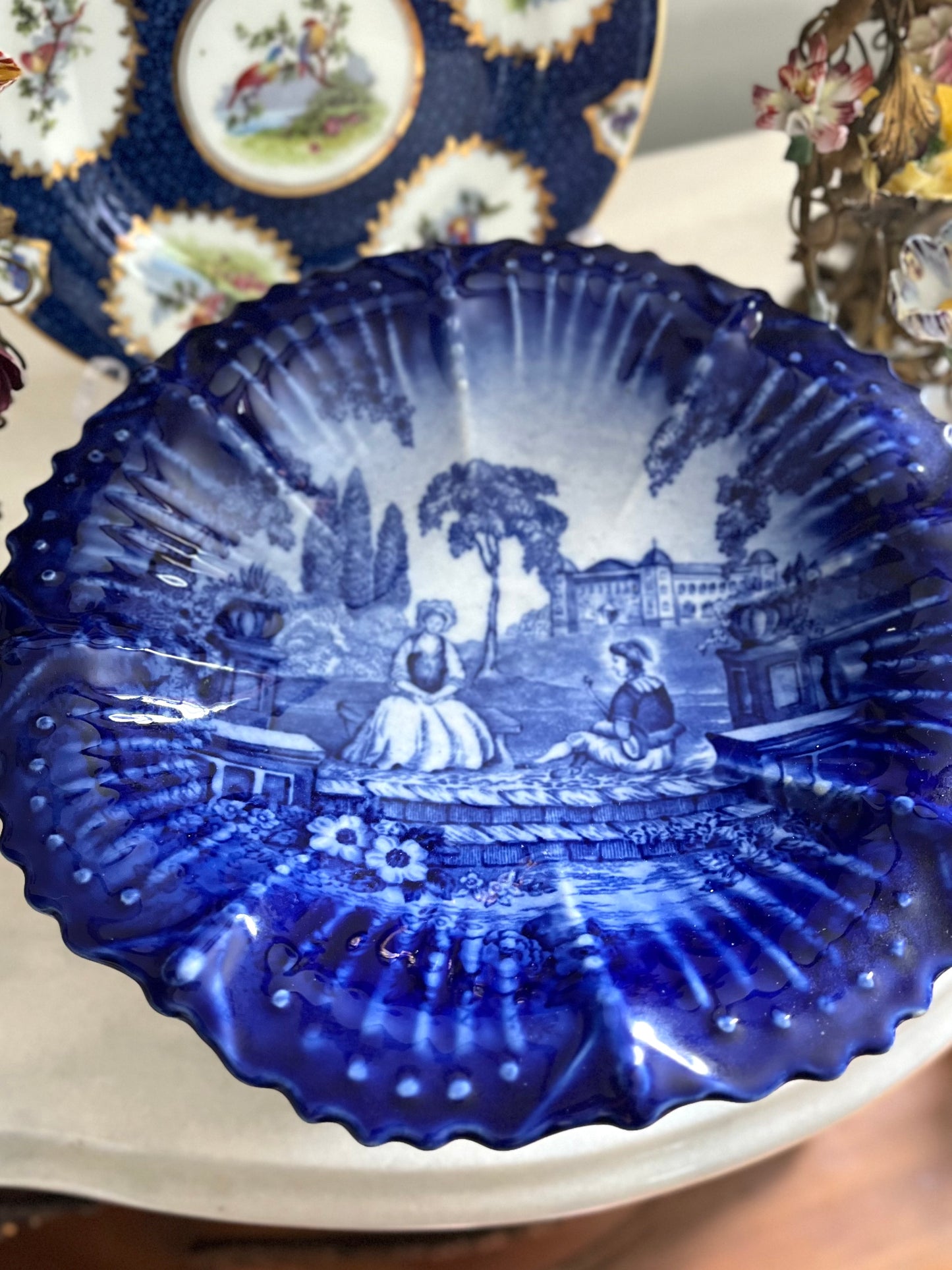 RESERVED - SANDEEALICEE - Live 7/7 Antique Victoria Ware Flow Blue Pedestal Compote | Ironstone Tazza, England Circa 1900-1925