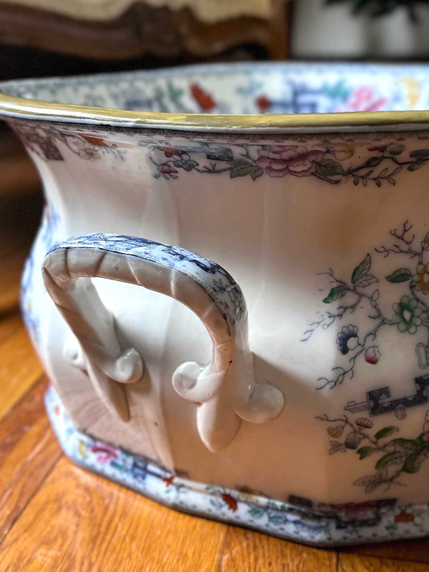 Exceptional Antique 1860-1890 Ashworth Bros. England Large Indian Tree Transferware Planter / Cachepot / Footbath