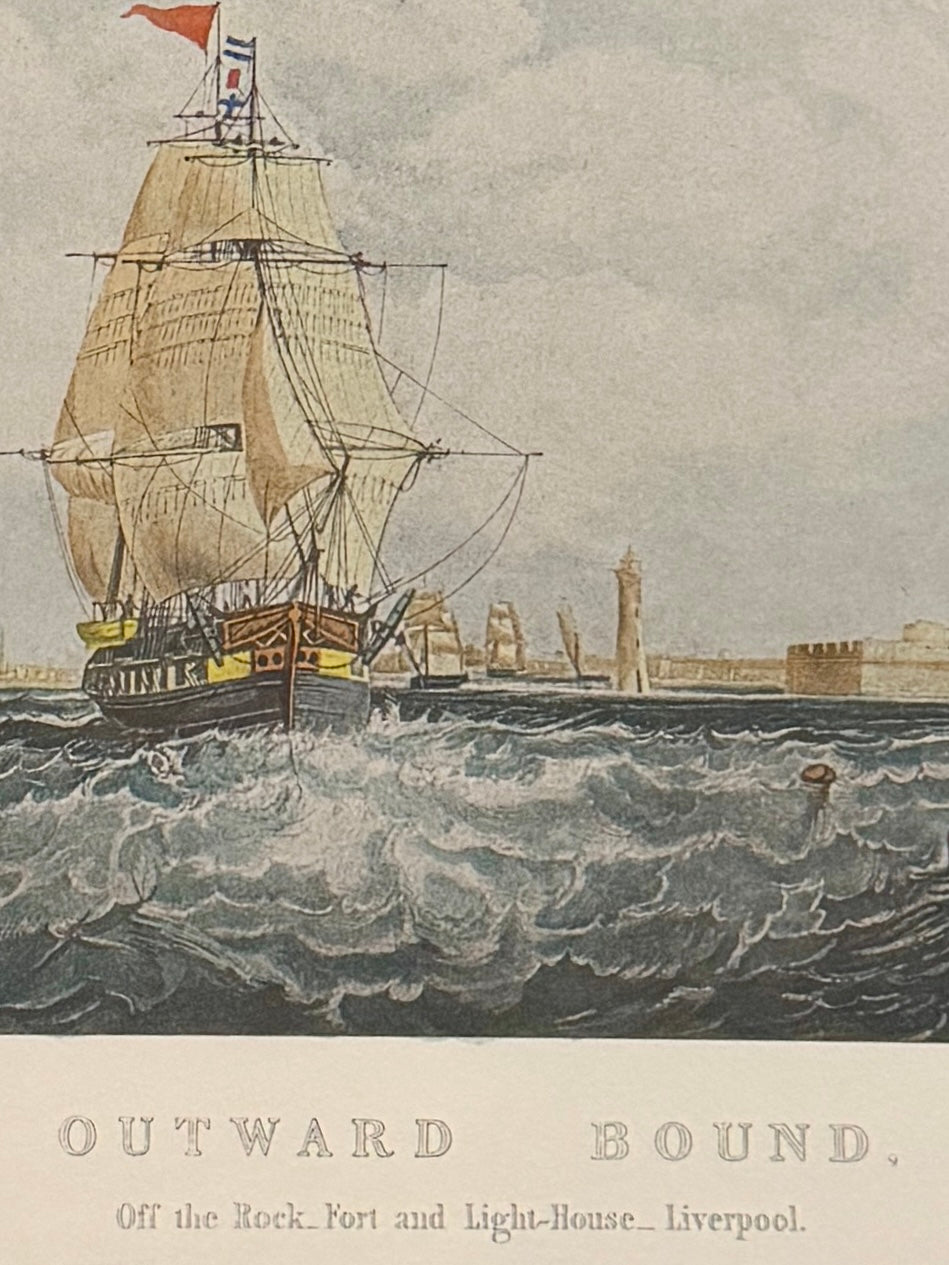 Rare Set of 2 custom antique engraving artwork "OUTWARD & HOMEWARD BOUND" by S. Walters