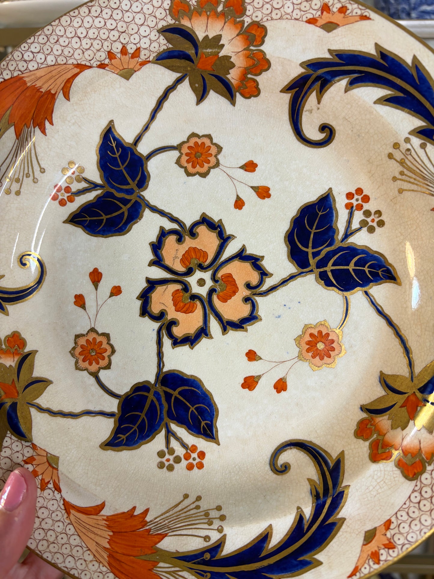 Antique Ridgways “Budge” shallow bowl in Imari colors!