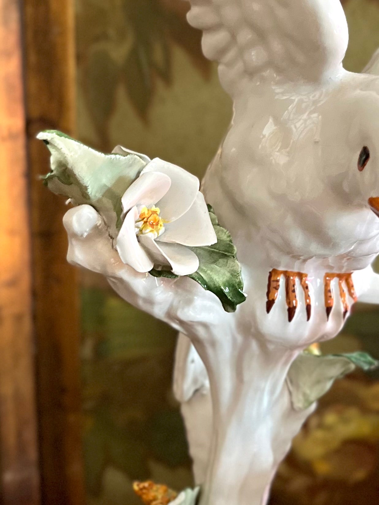 Live 08/25 Gorgeous Large Italian Porcelain Dove Pair with Hand-Applied Flowers – 14”