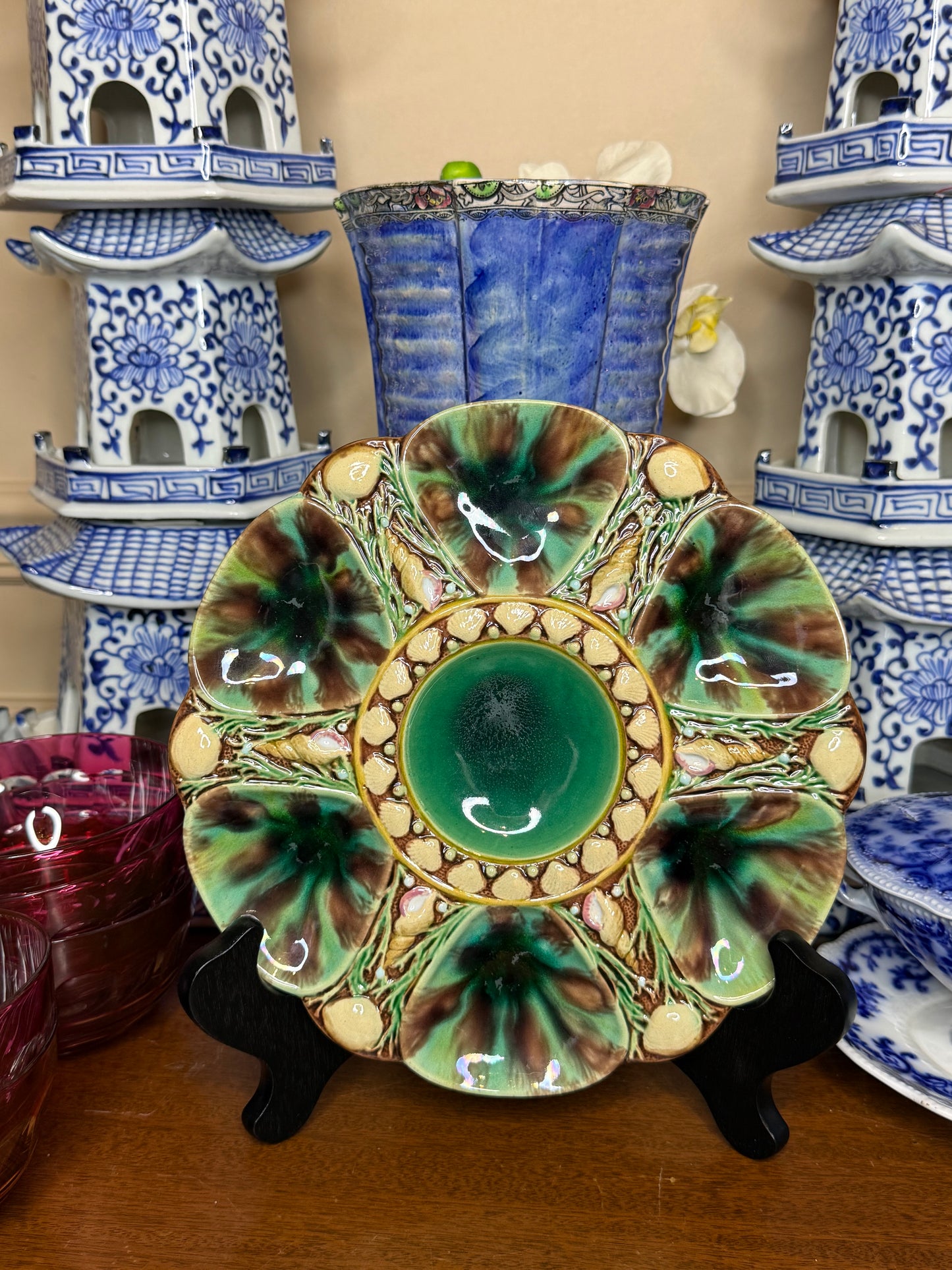 RESERVED - ANTIQUE BROWN/GREEN Minton Majolica plate
