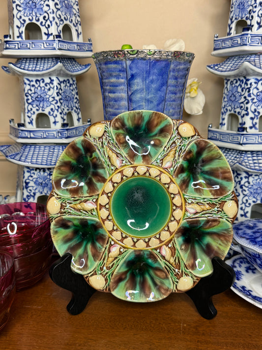 RESERVED - ANTIQUE BROWN/GREEN Minton Majolica plate
