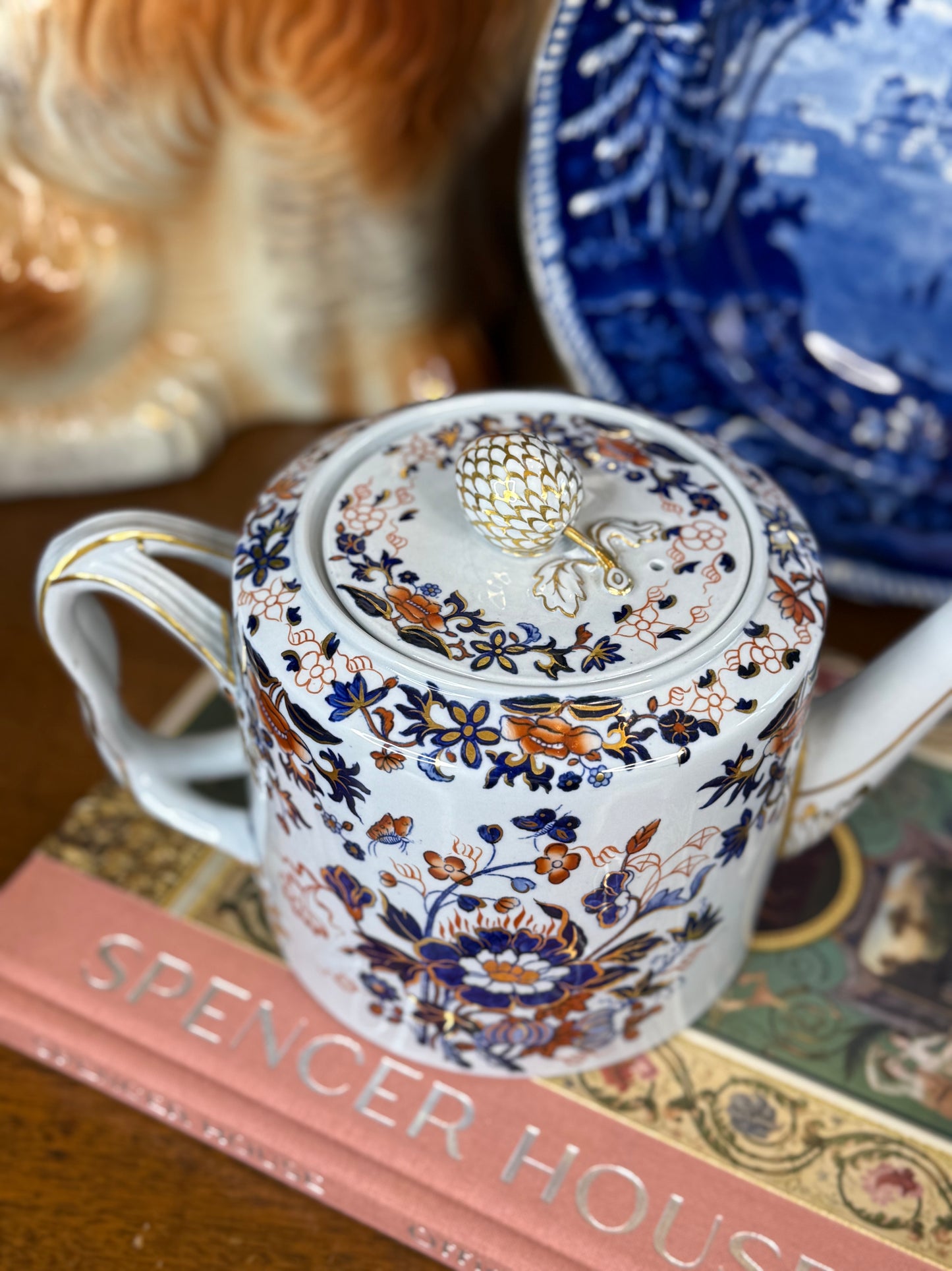 Antique Copeland Spode New Stone Imari Teapot | Pattern Y2695 | England | Blue, Iron Red & Gilt | 9”