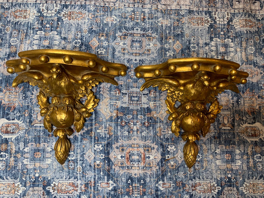 Stunning gold gilded eagle shelves pair (2)! Beautiful vintage condition!