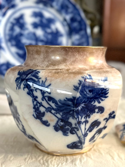 RESERVED - CASEY - Live 09/22 Exceptional 19th Century Doulton Burslem A4797 Blue & White Gilt Biscuit Jar – c.1891–1902 Biscuit #2