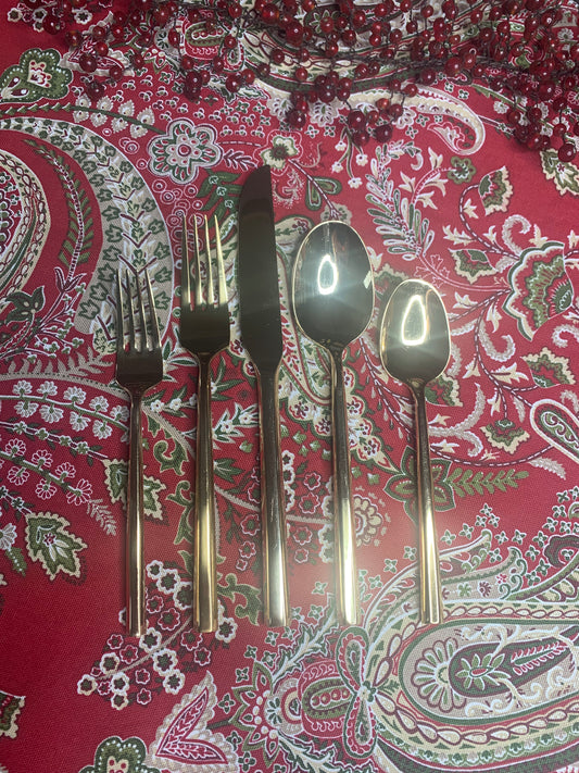 Set (20 piece) Gold Toned Stainless Silverware Service for 4