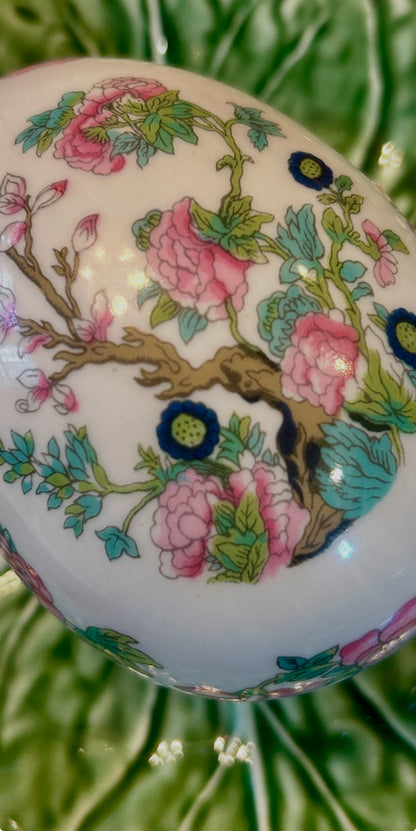 Beautiful Teissonniere  French Limoges chinoiserie colorful rose canton oval egg jar with lid
