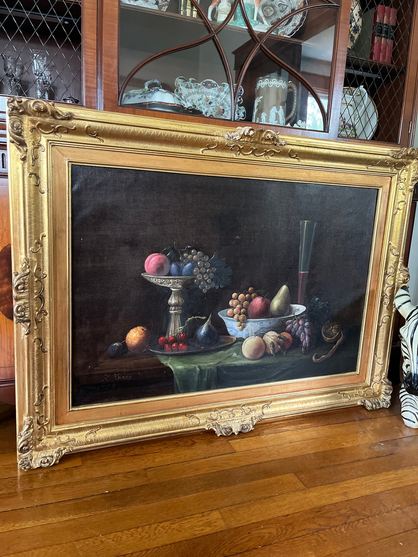 Live 07/28 Elegant Large Signed Still Life Oil on Canvas | Moody Classical Fruit Study - Substantial Solid Wood Gilded Frame