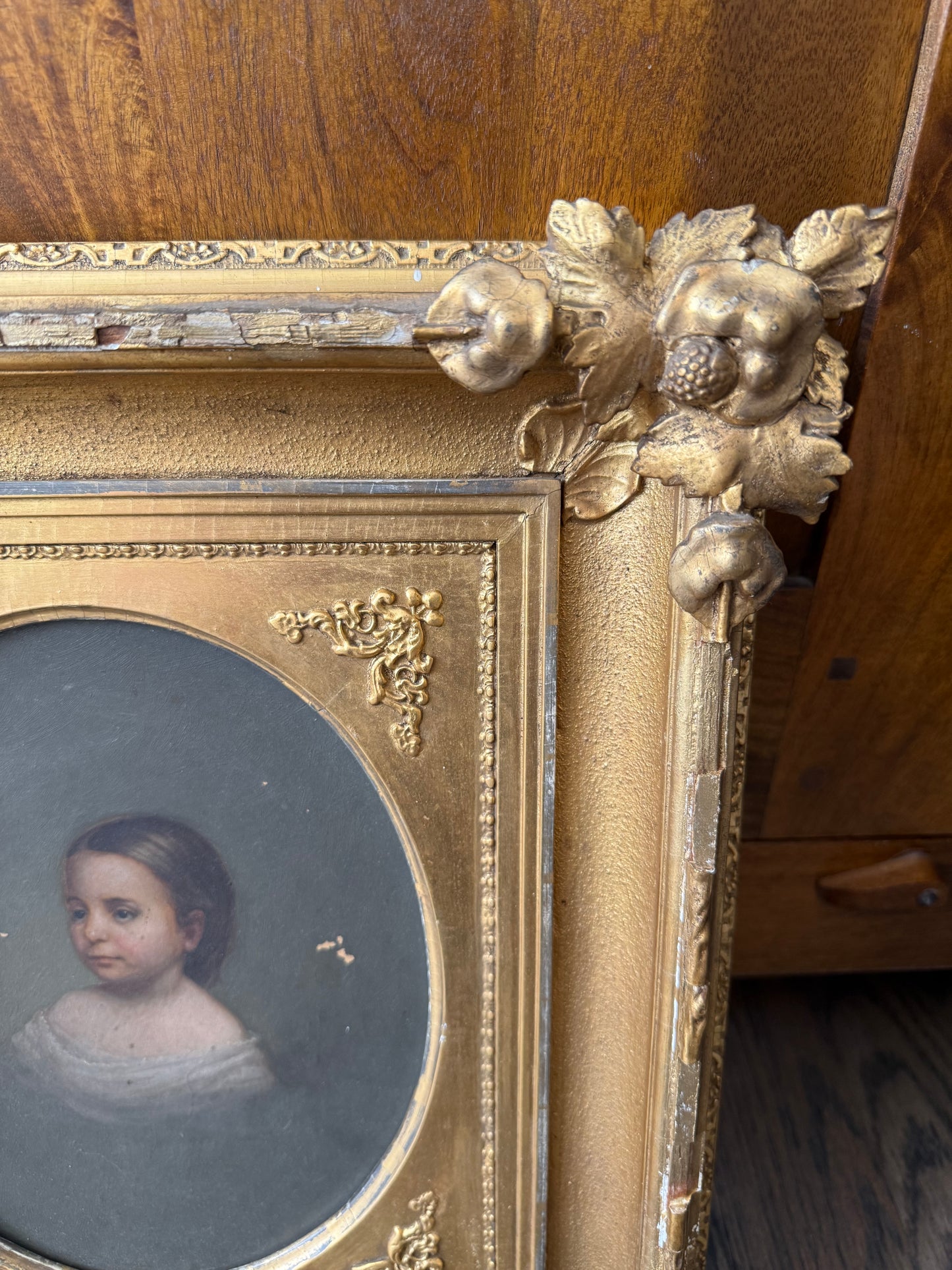 Antique Oil Portrait on Board in Period Giltwood Frame 17x15”