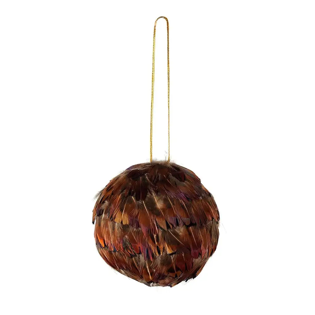 Handmade Natural Ringneck Pheasant Feather Ornament | Brown Plumage | 3” | Fall & Christmas Décor
