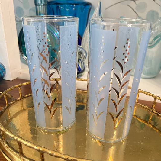 Set of 2 Mid Century Drinking Glasses Wheat Print