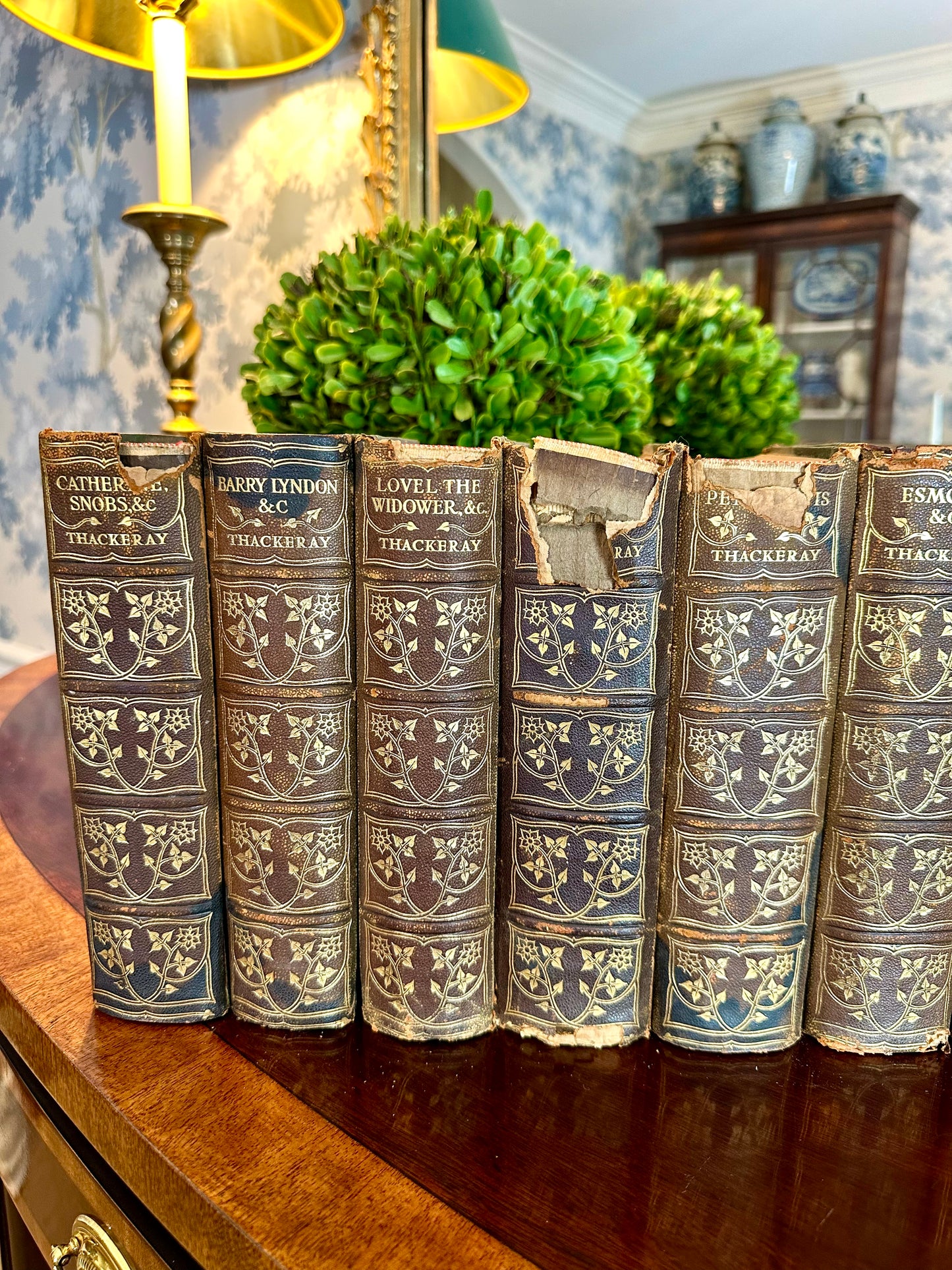 Set of 13 Antique Leather Bind Books Esmond & Thackeray