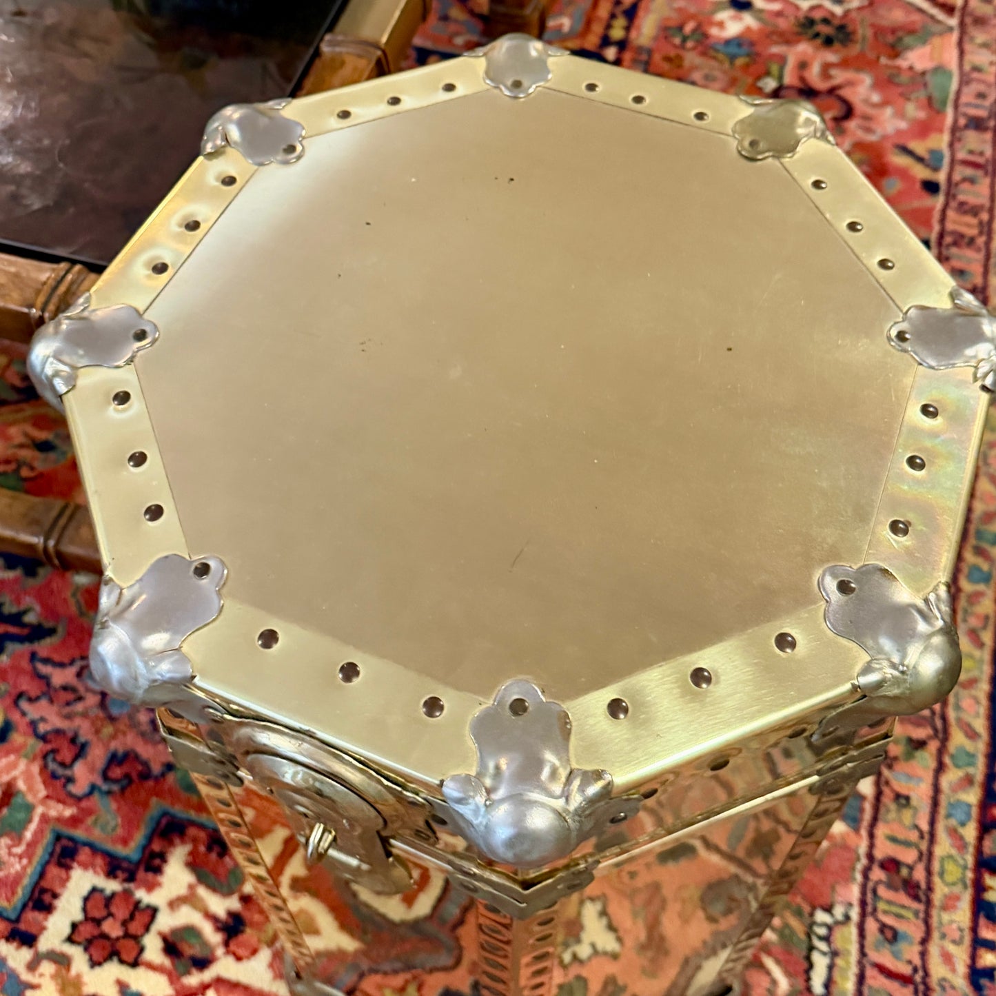 Chic vintage mid century modern octagon brass chest trunk end table