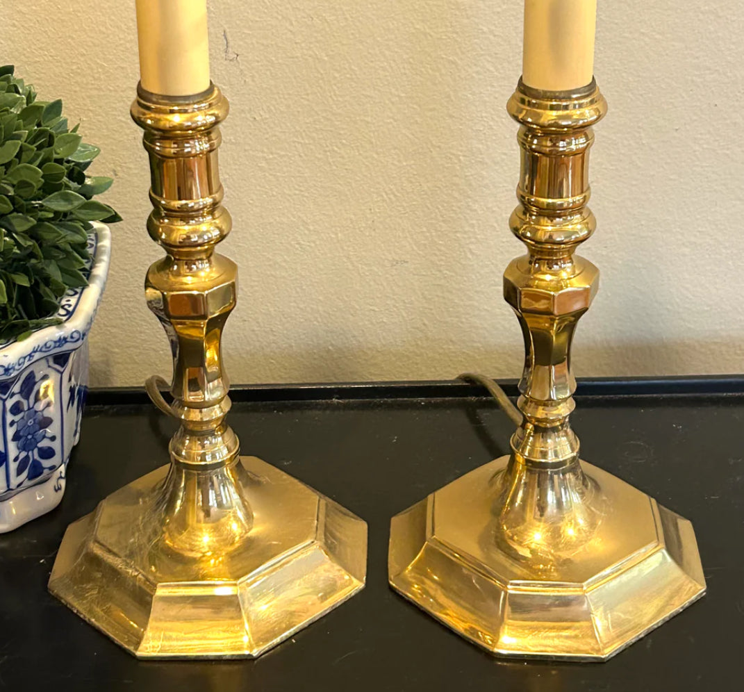 Pair of designer Lamp Crafters of Connecticut brass candlestick lamps