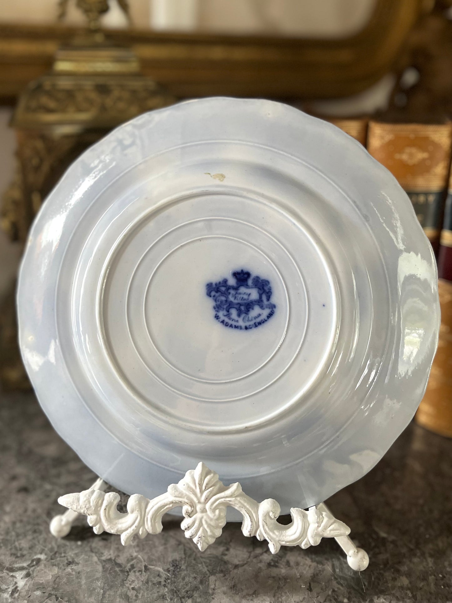 Live 09/01 Highly Collectible Circa 1824 Adams England Fairy Vistas Flow Blue Plate 10.5”