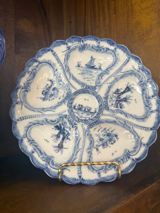 Reserved Live Sale 3/5 T - Gorgeous Weimar Blue & White Delft Style Oyster Plate (1854-1933)
