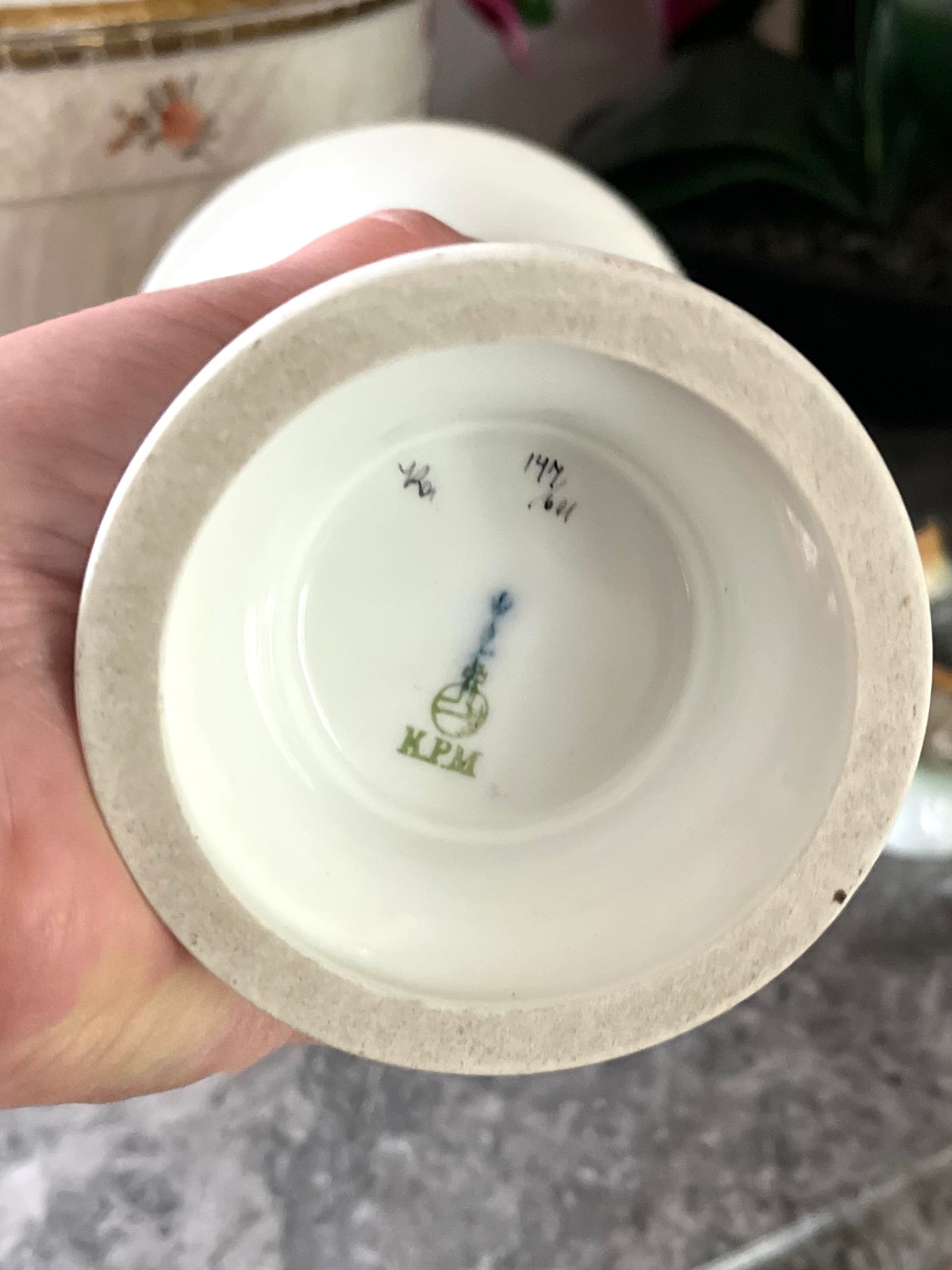 Live 06/22 Elegant KPM Porcelain Trumpet Vase with Gilt Rim