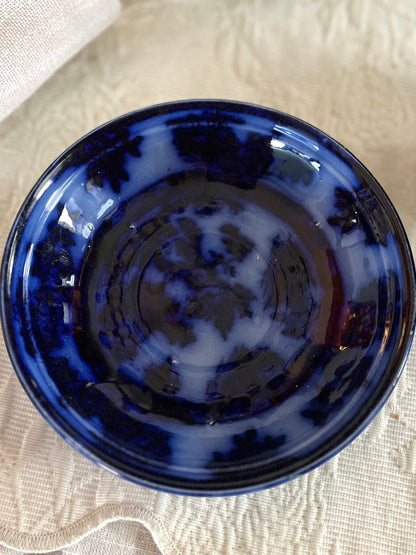 Stunning Deep Saturation Antique John Wood (Wedge Wood) Flow Blue Tea Bowl & Saucer | Victorian Staffordshire “Chapoo”