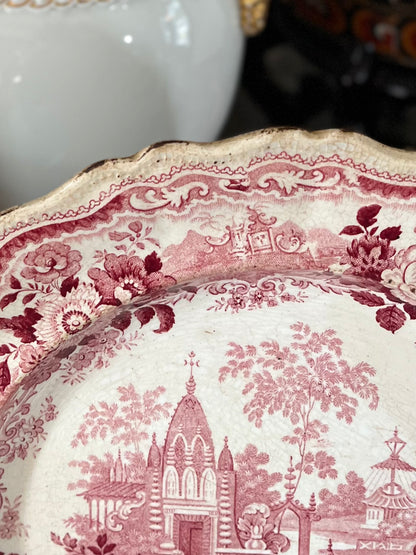 Live 09/15 Early 1800’s William Adams Historical India Series Red Transferware Plate