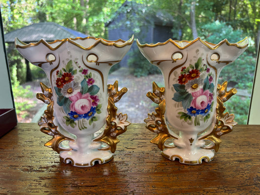 Lovely Vista Alegre floral and gold vases pair!