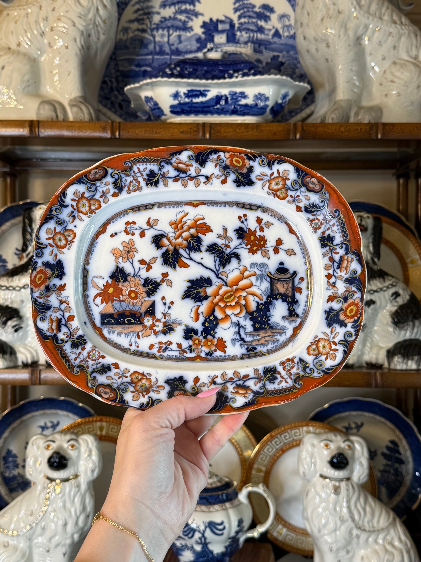 Antique English Davenport Imari Oval Serving Platter | Ironstone | 10.5” x 8.5” | c.1835–1855