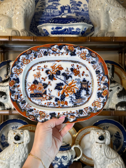 Antique English Davenport Imari Oval Serving Platter | Ironstone | 10.5” x 8.5” | c.1835–1855