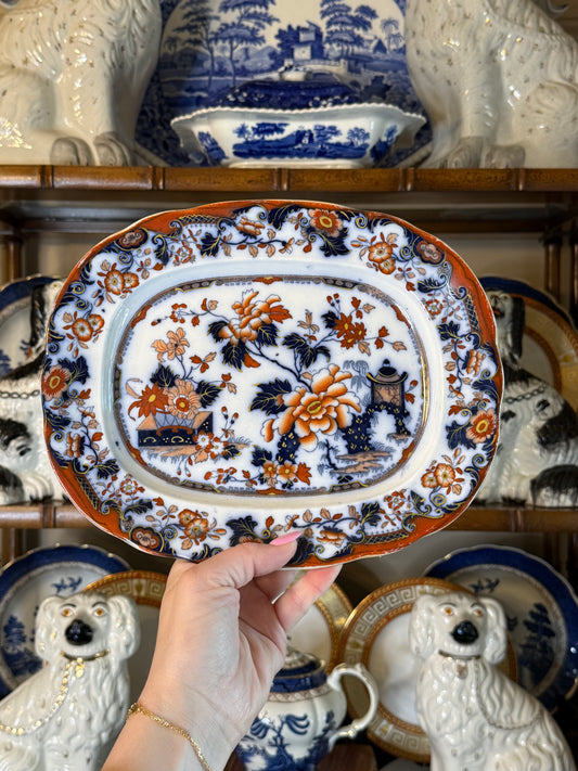 Antique English Davenport Imari Oval Serving Platter | Ironstone | 10.5” x 8.5” | c.1835–1855