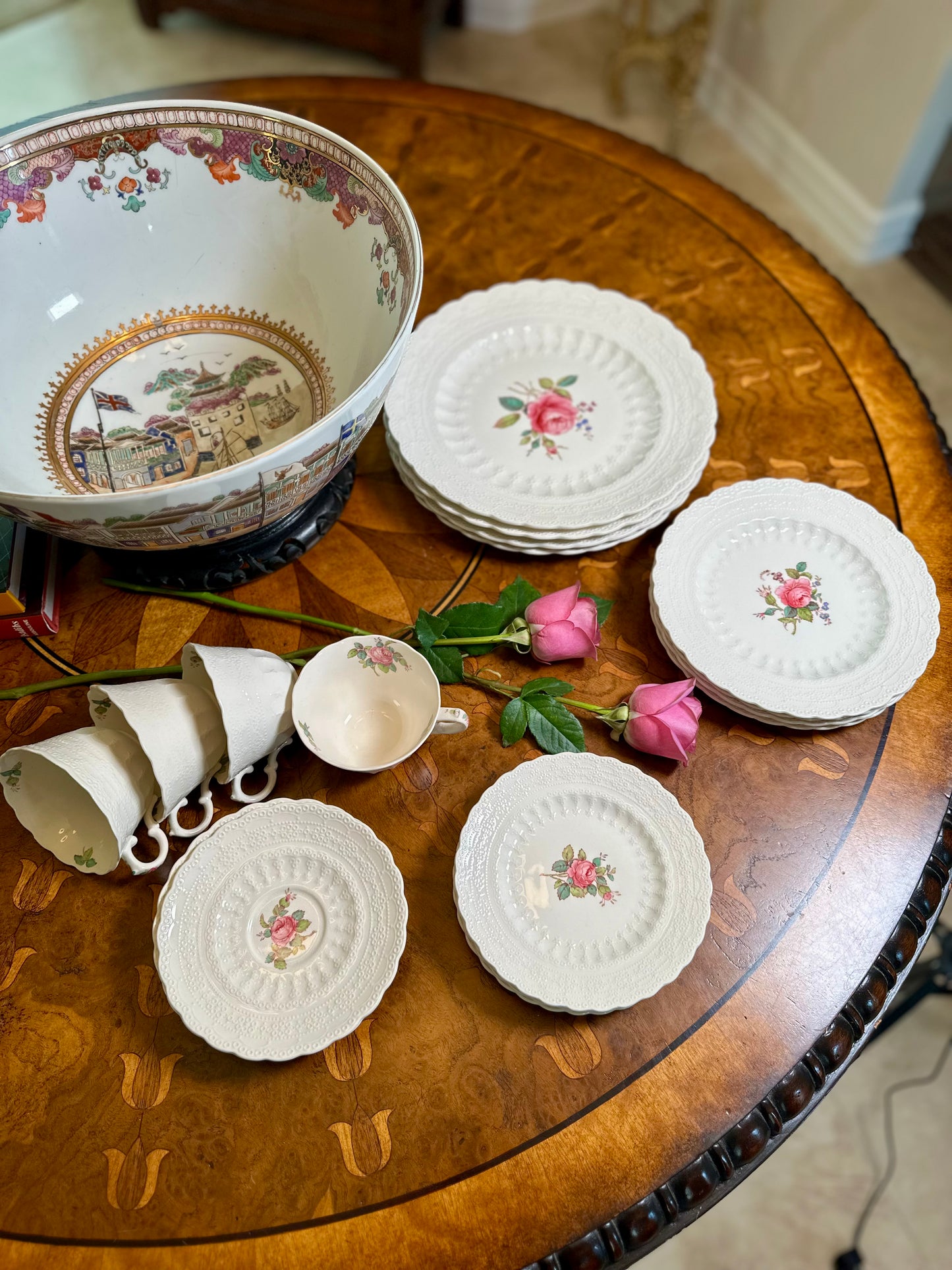 Vintage Copeland Spode “Billingsley Rose” 5-Piece Place Setting, Service for 4 | Jewel Embossed English Floral China