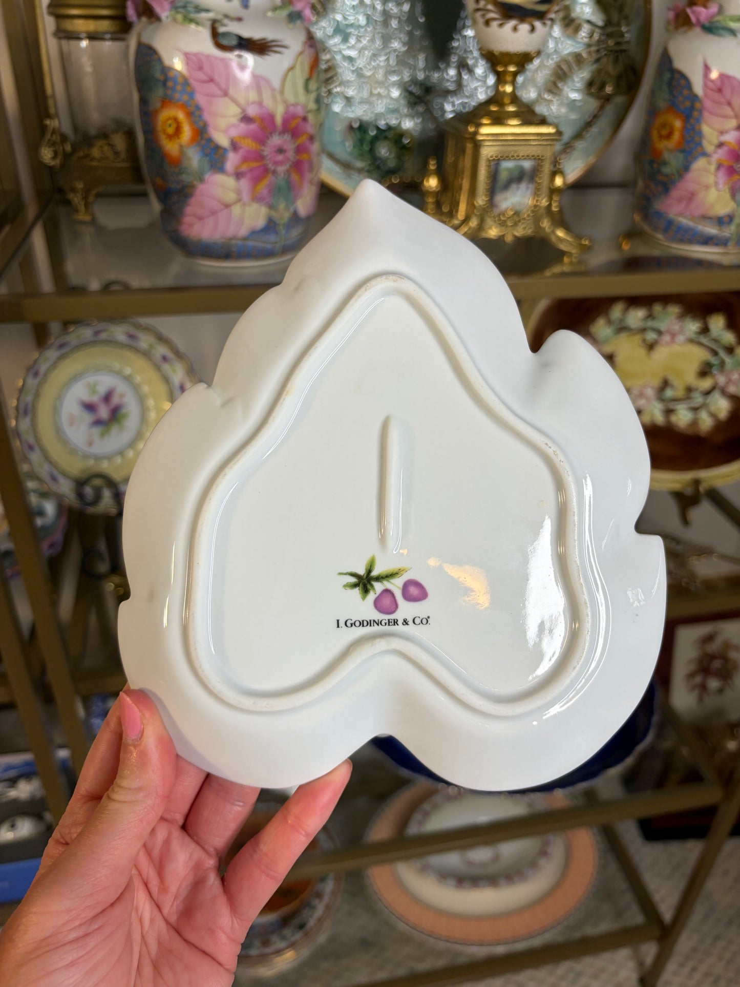 Godinger and Co. leaf dish with handle featuring butterflies!